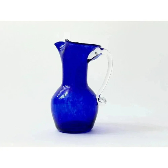 Cobalt Blue Tortoise Shell Patterned Midcentury Modern Retro Vintage Pitcher - Picture 2 of 8